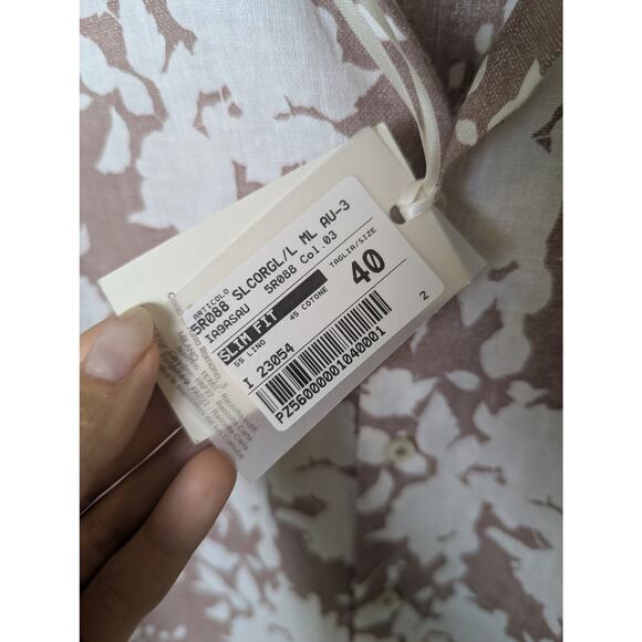 NWT Ingram Italian Linen Cotton Floral Beige Button Down Slim Fit Men Sz EU 40 - Picture 9 of 9